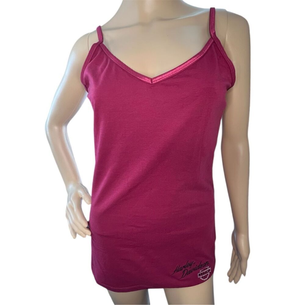 Harley Davidson Maroon Camisole With Embroidered Logo And Rhinestones